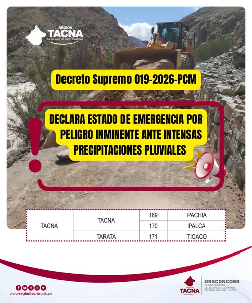 EN TACNA SE DECLARA ESTADO DE EMERGENCIA POR 60 DÍAS EN TRES DISTRITOS ...